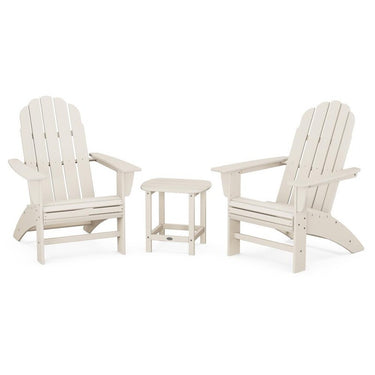 POLYWOOD Vineyard 3-Piece Curveback Adirondack Set w/ South Beach 18-Inch Side Table - Sand